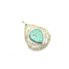 Handcrafted Afghani Pendant 925 Sterling Silver Hand Engraved Turquoise Stone